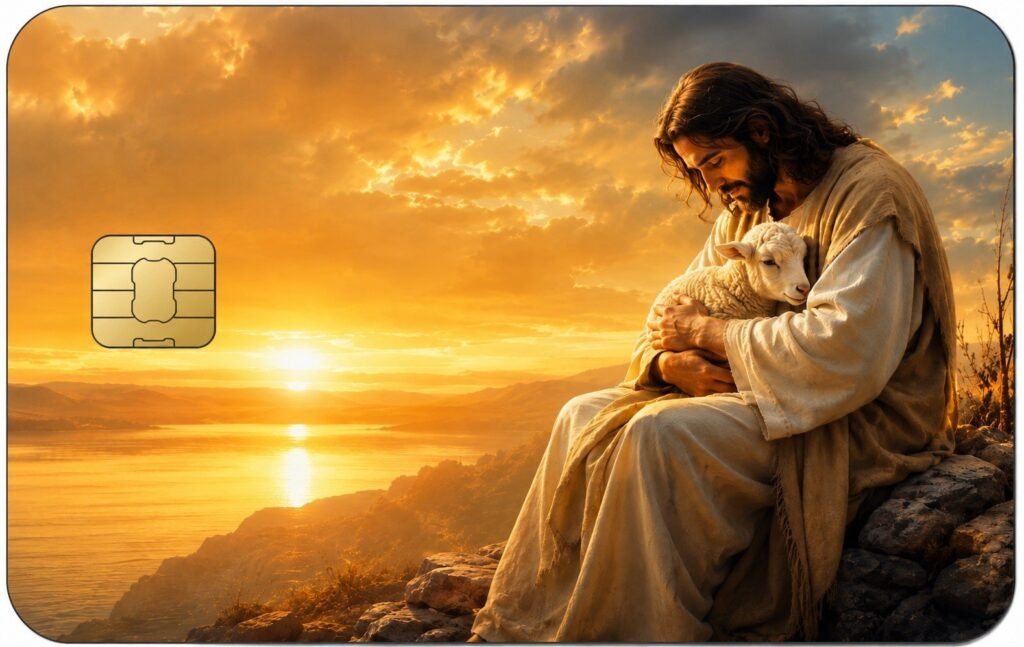 Jesus & Lamb Christian Credit Card Skin Sticker | Faith Inspired Religious Art
