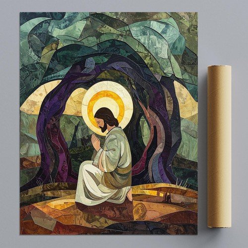Jesus Praying Gethsemane Abstract Canvas Print 16x20 Christian Wall Art Modern