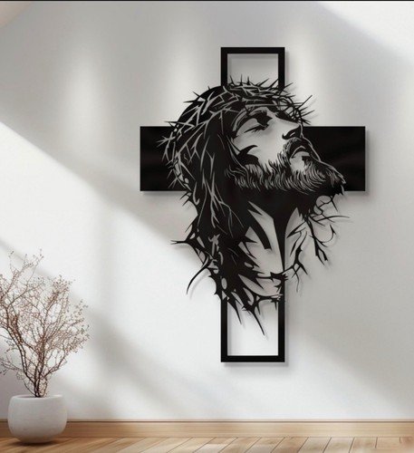 Jesus Cross Metal Wall Art Christian Church Prayer Room Faith Decor Mural