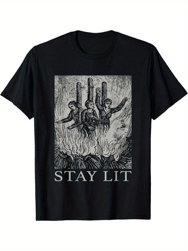 Occult Stay Lit Satan Devil Hell Unholy Antichrist Witch T-Shirt, weight 220g. M