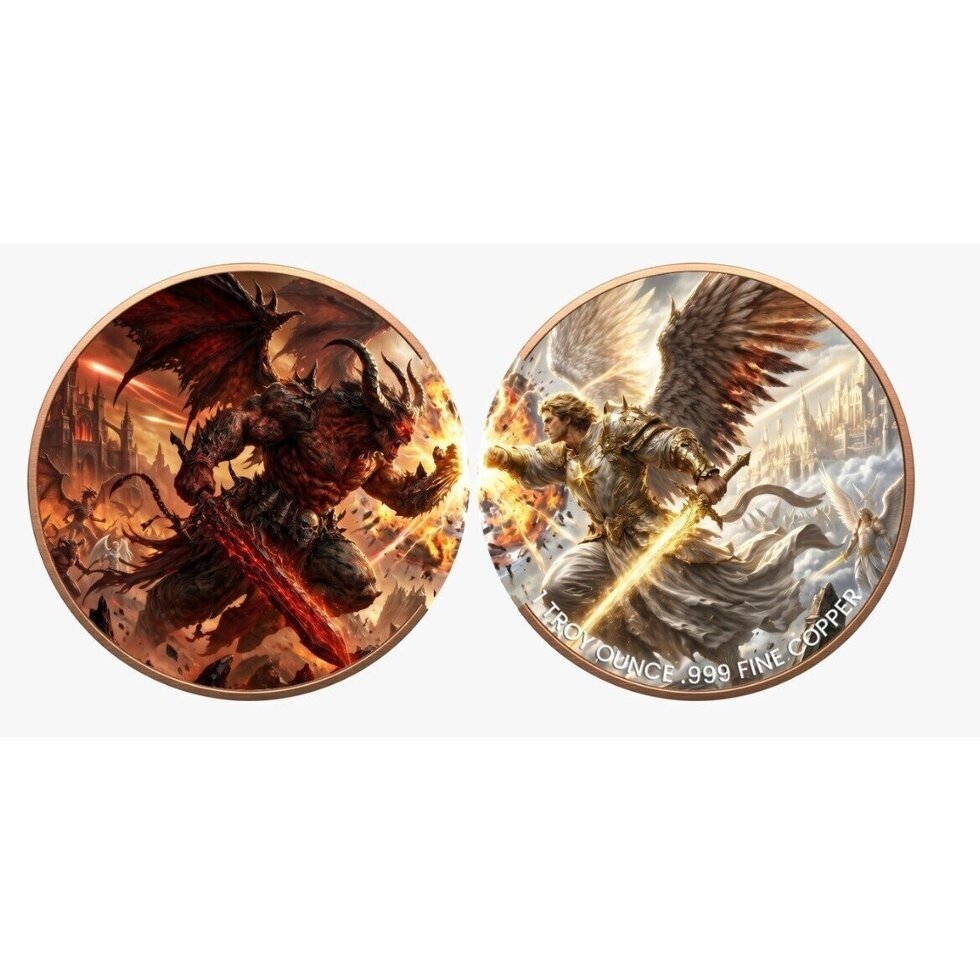 Heaven and Hell - Michael vs Lucifer UHR Colorized DuoStack 2 x 1 oz Copper