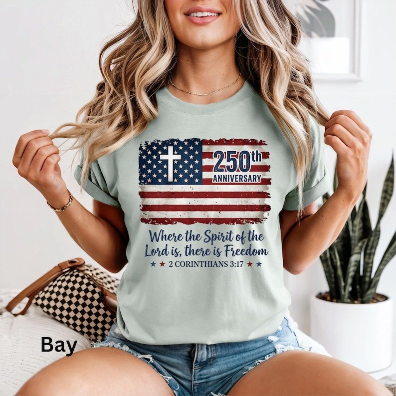Jesus American Flag Shirt 250th Anniversary Bible Verse Tee Christian 4thOf July