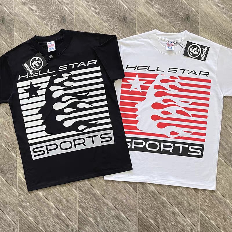 NEW Mens Hell Studios star Striped facial style printed short sleeved T-shirt
