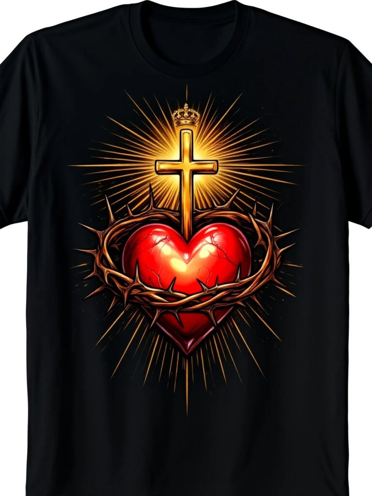 Sacred Heart of Jesus Catholic Faith Oversize Tshirt Black Soft Crew Neck Short