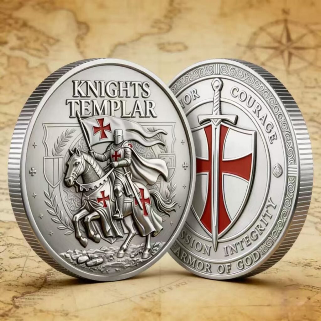 Knights Templar Challenge Coin Armor of God Crusader Red Cross Shield Case Gift