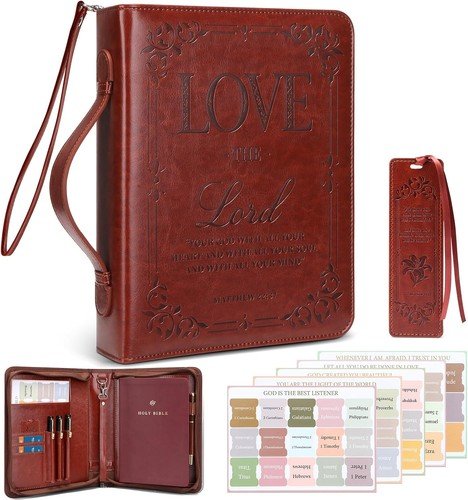 IVGHV Leather Bible Cover for Men, Premium PU Leather Bible Cover Case Brown