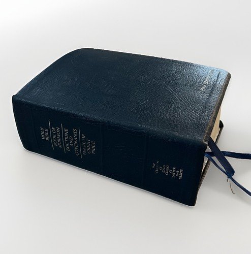 LDS Quad – BoM Bible D&C Pearl Of Great Price – Blue Leather Index Tabbed