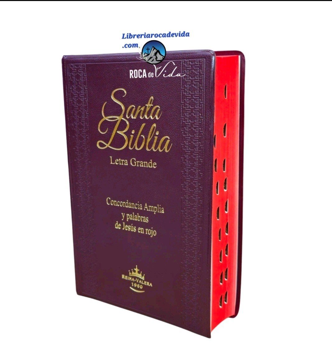 BIBLIA LETRA GRANDE 12 Puntos RVR1960 VINIL CANTO ROJO  ÍNDICE COLOR VINO