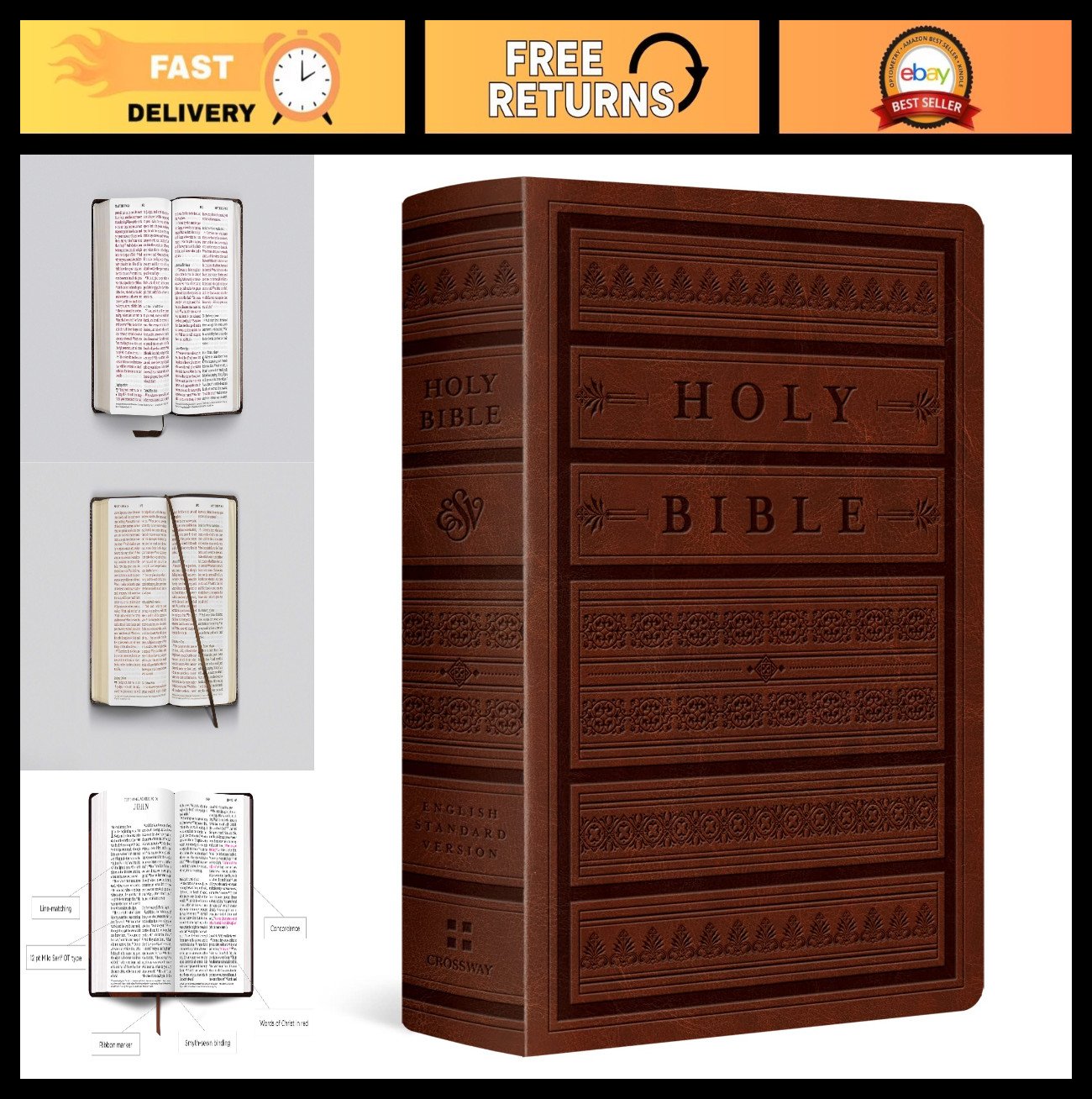 Large Print Personal Size Bible – TruTone Brown, Engraved Mantel Design, Easy Re