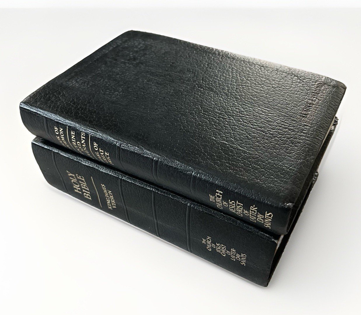Black Leather LDS Scripture Set Holy Bible Book Of Mormon D&C Standard Size 1984
