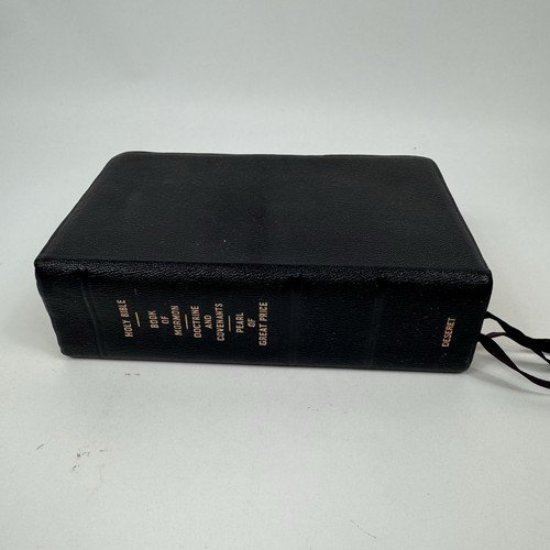 LDS Quadruple Scriptures Indexed Holy Bible Book Mormon Doctrine Black Leather