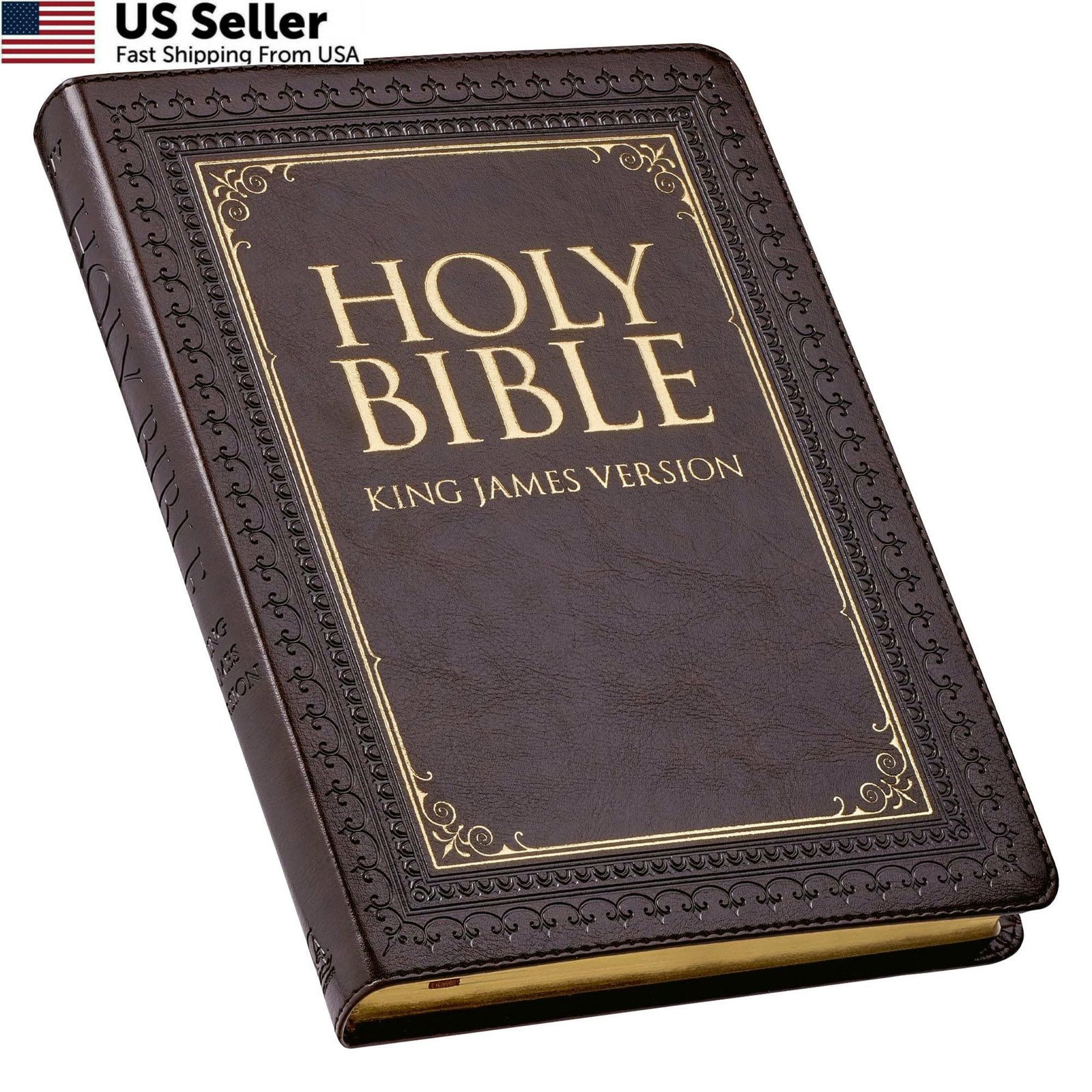 KJV Holy Bible, Thinline Large Print Faux Leather Red Letter Edition Brown