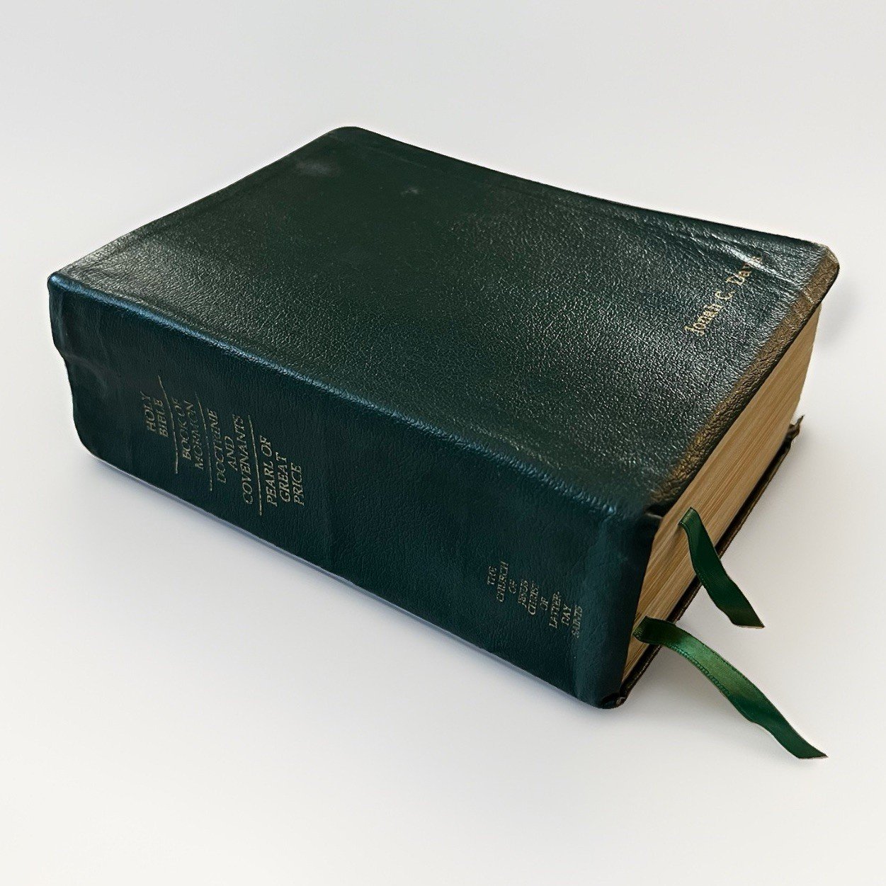 LDS Quad Green Leather – BoM Bible D&C Pearl Of Great Price – Index Tabbed