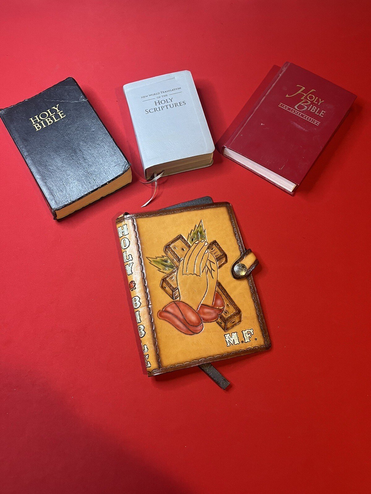 2 King James Bibles+Holy Scriptures And Leather Bible Cover